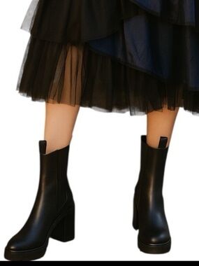 Annabella Chelsea Lug Sole Mid Calf Boots 41 Black Whimisgoth
